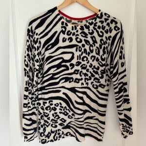 Crewneck Animal Print Sweater - Black & Cream